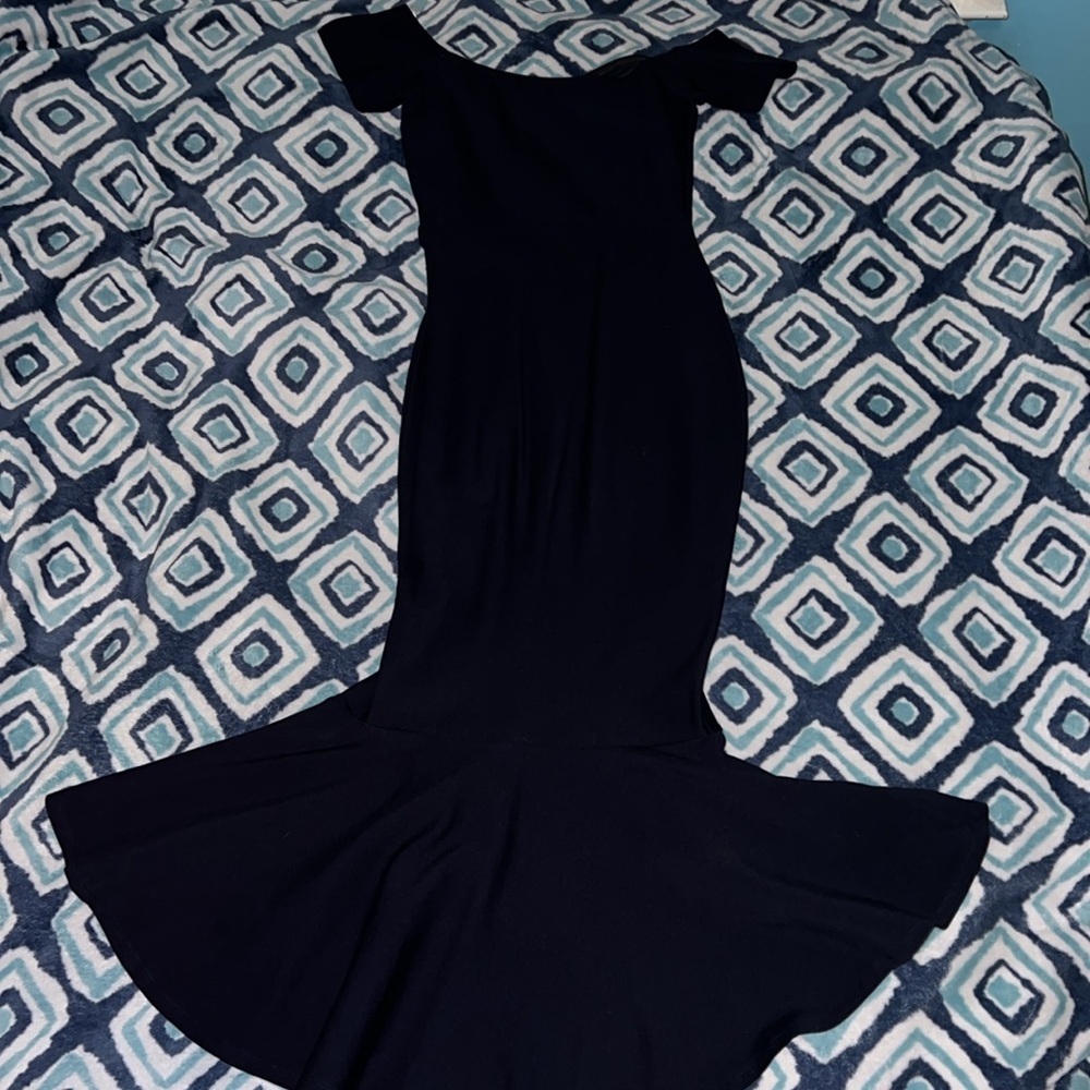 Slip into the Lulus How Much I Care Midnight Blue Off-the-Shoulder Midi Dress - Picture 8 of 8